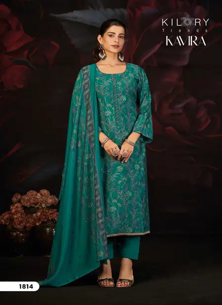 Kavira By Kilory Trends Pure Muslin Silk Digital Foil Print Top Bottom With Dupatta Exporters In India